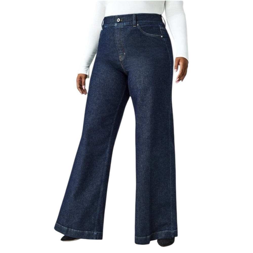 Spanx Wide Leg High Rise Pull On Jeans in Raw Indigo Size Large 20547R